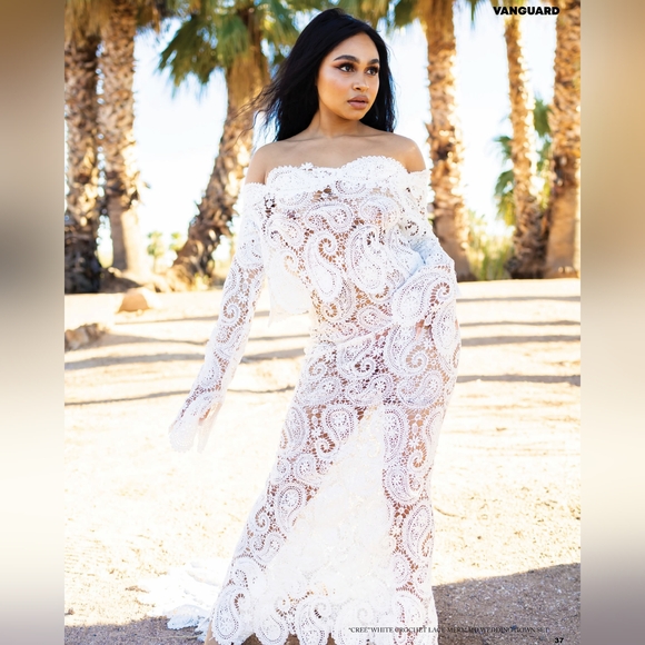 SAMPLE GOWN SET ONLY- CREE Boho White Crochet Mermaid Wedding Gown Set - Picture 14 of 14